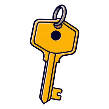 old-fashioned metal hotel key with wooden tag sticker