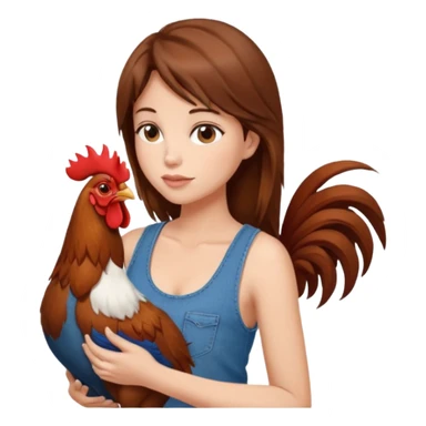 Kneeling down Brown hair enormous boobs Woman tank top, wearing jeans touching kissing rooster sticker