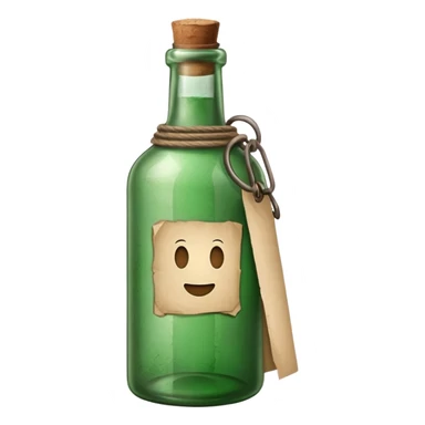 green old  glass bottle with a rolled  inside paper  like in movie  sticker