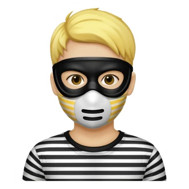 Make a robber emoji with yellow skin and white and black shirt with a mask thats black sticker