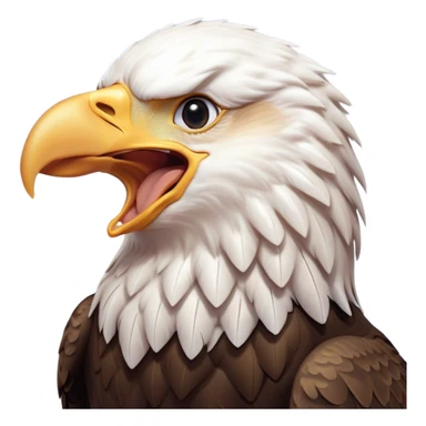 Cinematic Cute Yawning American Eagle Portrait Emoji, Head tilted slightly with a dramatic, wide-open yawn, showcasing a stately form with gently drooping feathers and sleepy, half-closed eyes, Simplified yet irresistibly adorable features, highly detailed, glowing with a soft, cozy majestic glow, high shine, relaxed yet expressive, stylized with a dash of whimsical aerial charm, soft glowing outline, capturing the essence of a drowsy yet affectionate American eagle that appears ready to stretch out for a nap! sticker