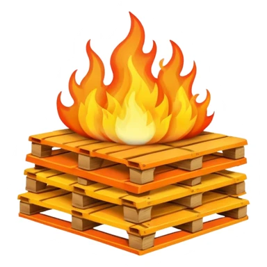 emoji of a burning stack of pallets, bright flames, clean lines, minimalistic, playful sticker