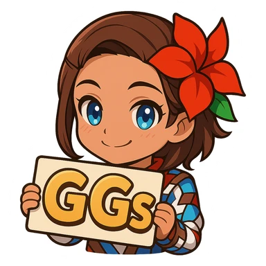 Azucena from Tekken 8 in chibi sticker style, holding a sign that says 'GGs' with a happy expression, designed for Twitch stream art. sticker
