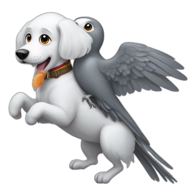 gray parrot riding maltese dog sticker