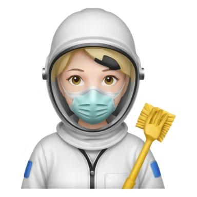 lady cleaning excessively and feeling anxious wearing a mask sticker