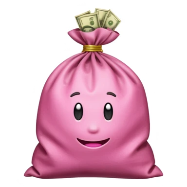 cash spilling out the top of a pink sack sticker