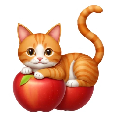 A small cat is lying on a big apple sticker