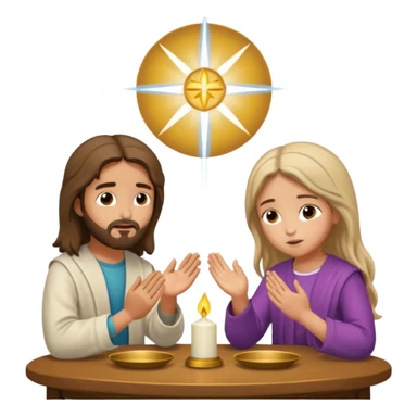 jesus en la mesa orando con una adolescente sticker