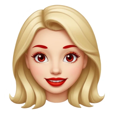 in the style of apple IOS emojis, give me a girly face emoji, with big red lips and eyelashes sticker