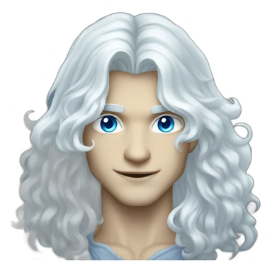 pale handsome flirty vampire prince with long wavy white hair and light blue eyes sticker