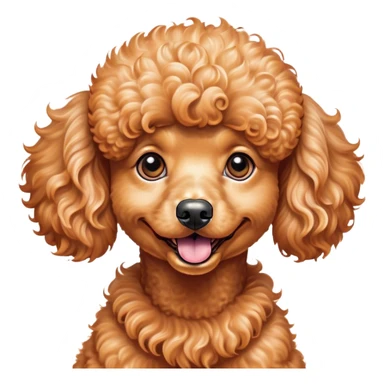Cinematic Comical Apricot Poodle Portrait Emoji, Head tilted dramatically with an exaggeratedly amused expression, featuring a glossy, curly apricot Fur with a vibrant sheen, wide, expressive warm eyes filled with playful disbelief, Simplified yet hilariously expressive features, highly detailed, glowing with a slightly sassy glow, high shine, dramatic yet playful, stylized with an air of cheeky mischief, bright and endearing, soft glowing outline, capturing the essence of a spirited and over-the-top companion, so meme-worthy it feels like it could side-eye its way into internet fame instantly! sticker