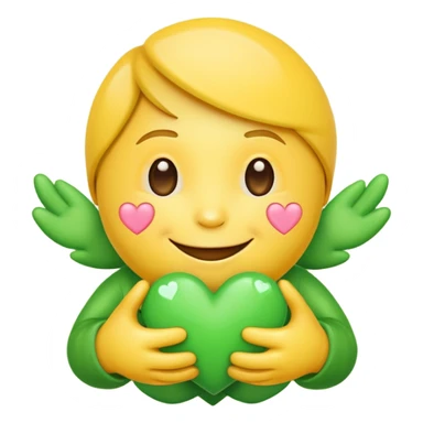 A hug emoji that holds green hearts in hands sticker