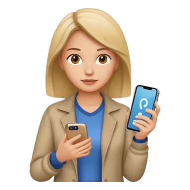 woman casual clothes holding one phone sticker