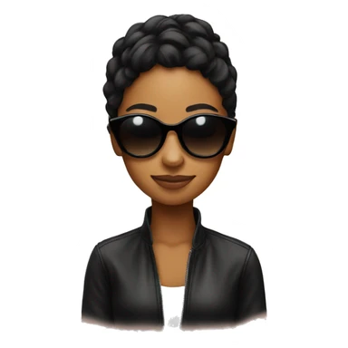 A young emoji behind a young woman wearing black sunglasses sticker