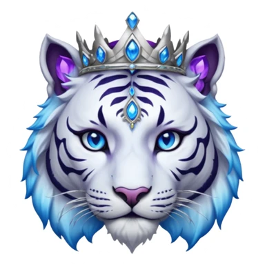ESO Female white/black tiger khajiit leader of the umbral rose, glowing blue eyes, glowing blue 'third eye' gem; silver crown/tiara with purple gems  sticker
