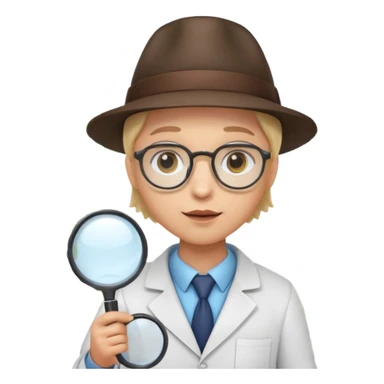 A 3D cartoon scientist wearing a hat and holding a magnifying glass close to bright flowers, curious expression, detailed Memoji-style realism.A 3D cartoon scientist wearing a hat and holding a magnifying glass close to bright flowers, curious expression, warm daylight. sticker
