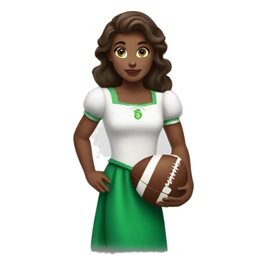 White Disney princess Belle with dark brown hair green eyes holding a football sticker
