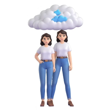 Replace the lamp above the woman's head with a cloud of thoughts containing Figma and UI design elements, maintaining the same 3D cartoon style and transparent background. sticker