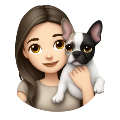 brunette hair girl cuddling a black and white frenchbulldog and a lynx point siamese  sticker