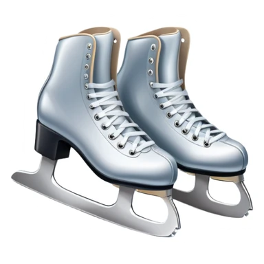 An icon featuring a pair of elegant figure skates resting on scratched ice in the center of an ice stage. The background shows distant spectator stands, with soft spotlights highlighting the skates. Transparent background emphasizes the quiet beauty of the scene. sticker