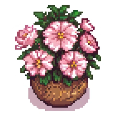 pink flowers, pixel art style, retro and charming sticker