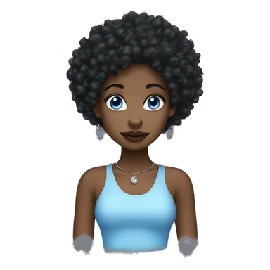 A Black girl, blue eyes, black curly hair, A nose ring, Earrings. sticker
