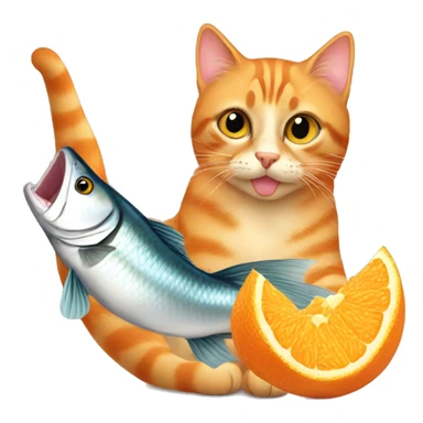 orange tabby cat eating fish sticker