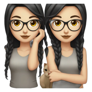 white girl, black straight hair, cat glasses sticker