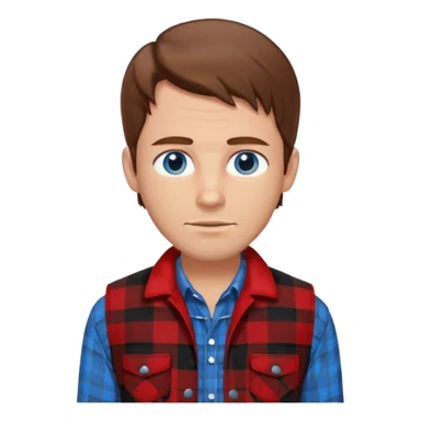 Hombre de pelo castaño ojos azules muy atractivo camisa de franela y chaleco sticker