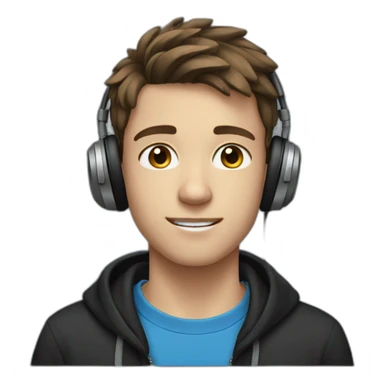 A teenager of about 14, with brown hair, blue and gray eyes, wearing a black sweatshirt and headphones on his head sticker