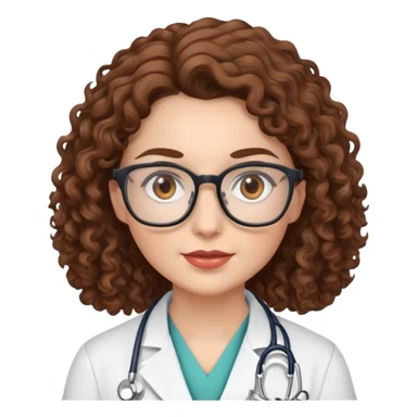 A white skin female doctor with brown eyes brown curly hair and glasses  sticker