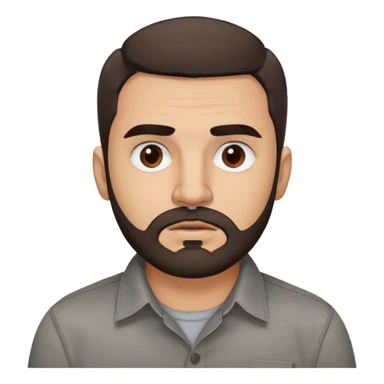 Puerto Rican actor René Monclova with round face, wide jaw, light skin. Expressive dark brown eyes, thick eyebrows. Short brown hair with receding hairline. Messy beard, brown with some gray patches. Wearing a dark button-down shirt. sticker