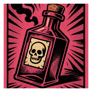 pink goth potion bottle, old school comic book style, dramatic and gothic sticker