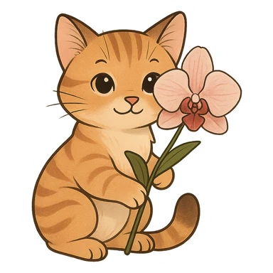 cat holding an orchid, versatile style sticker