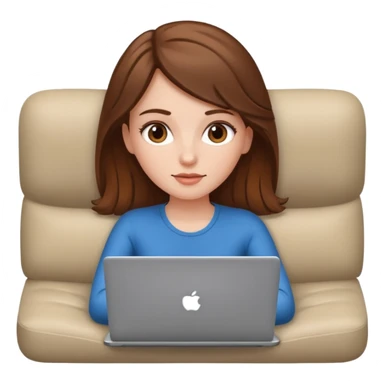 A white girl is lying on a sofa with a laptop sticker