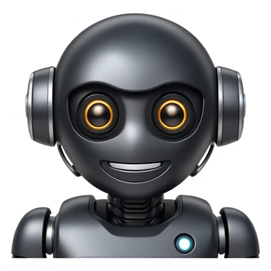 friendly modern face of a black robot with bright white led eyes, smiling, non-threatening sticker