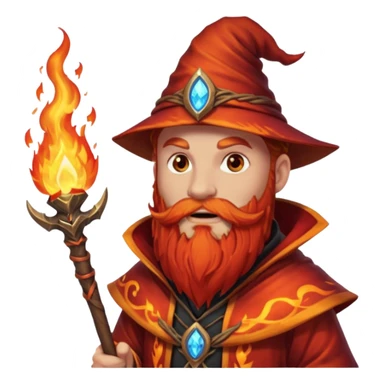 Fire Wizard – red beard, ember glow on staff tip sticker