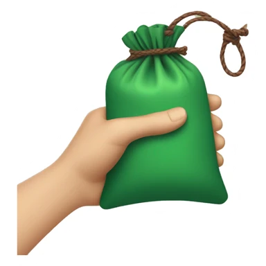 hand holding up a green pouch that is tied with brown string sticker