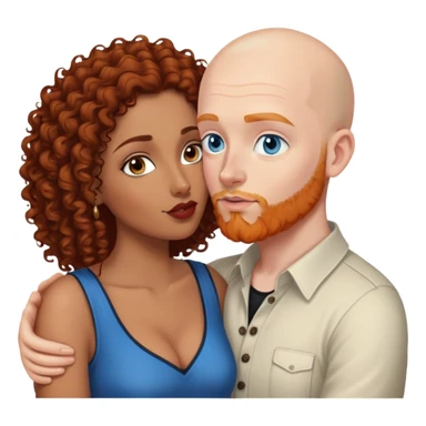 Bald white male with ginger beard and blue eyes kissing indian brown woman with jet black curly hair sticker