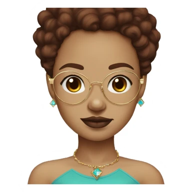 Light skin girl with burgundy, brown hair, a gold nose, diamond, stud, and turquoise glasses, clean girl aesthetic sticker