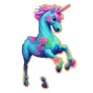 Zombie Pegasus unicorn psychedelic flowers floral groovy art neon rave raving sticker