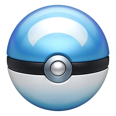 blue pokeball emoji, top half is a more saturated blue, bottom half is white, black stripe, with a white sheen, with a pearlescent finish, with a holographic effect sticker
