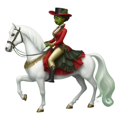 a green amazon alien woman in victorian red on a white horse sticker