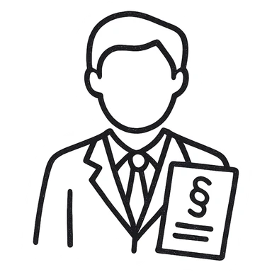 lawyer, professional, in a suit, holding legal documents, clean icon style sticker