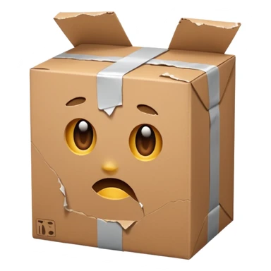 Generate a realistic emoji-style of a package being damaged sticker