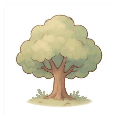icon of a tree, soft colors, whimsical, ghibli style sticker