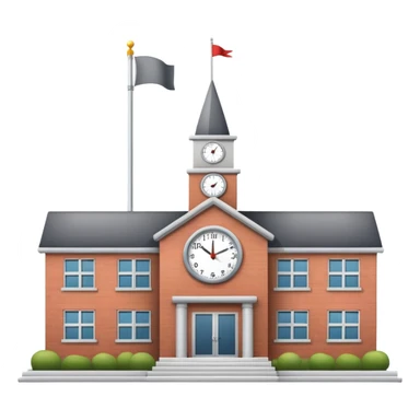 School building with clock on front and flagpole sticker