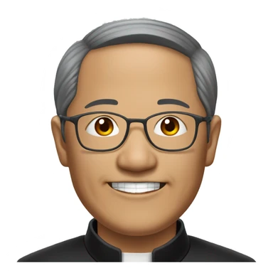 older hmong catholic priest with wrinkles with black hair, smiling with teeth and glasses, no beard or mustache sticker