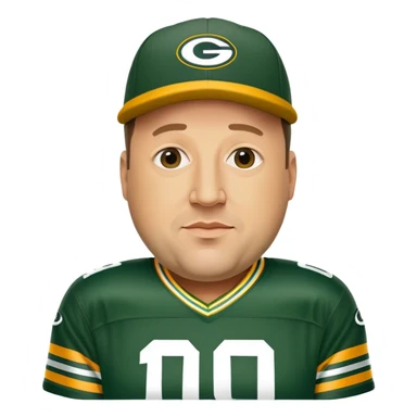 Kevin James as a Green Bay packers fan with a hat on wearing a #10 jersey sticker