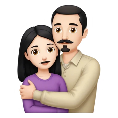 Couple, Tall pale man with brown mustache and goatee, hugging small pale woman long with black hair sticker